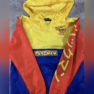Pac-Man Video Game Hoodie Windbreaker Jacket Colorblock Men's Large Lightweight.